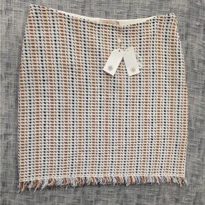 Tory Burch White and Brown Tweed Pencil Skirt